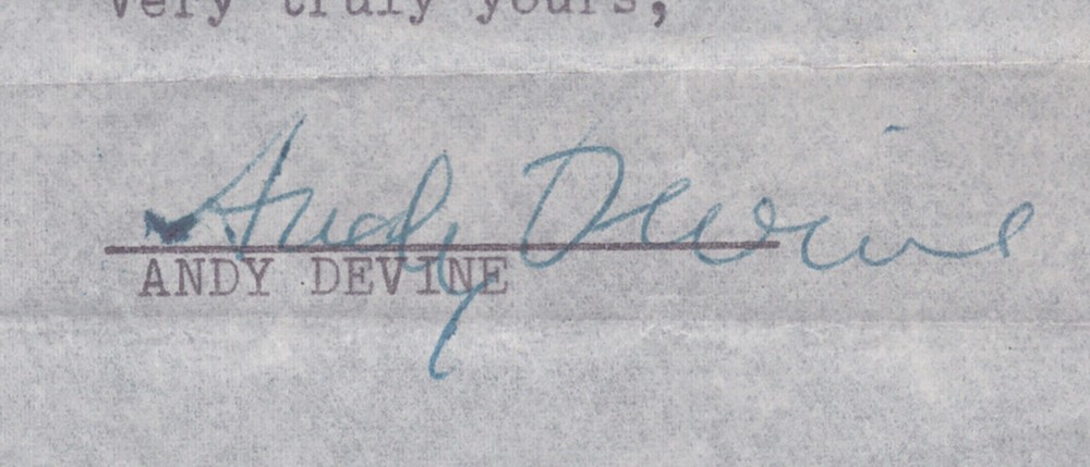 ANDY DEVINE - DOCUMENT SIGNED 1948