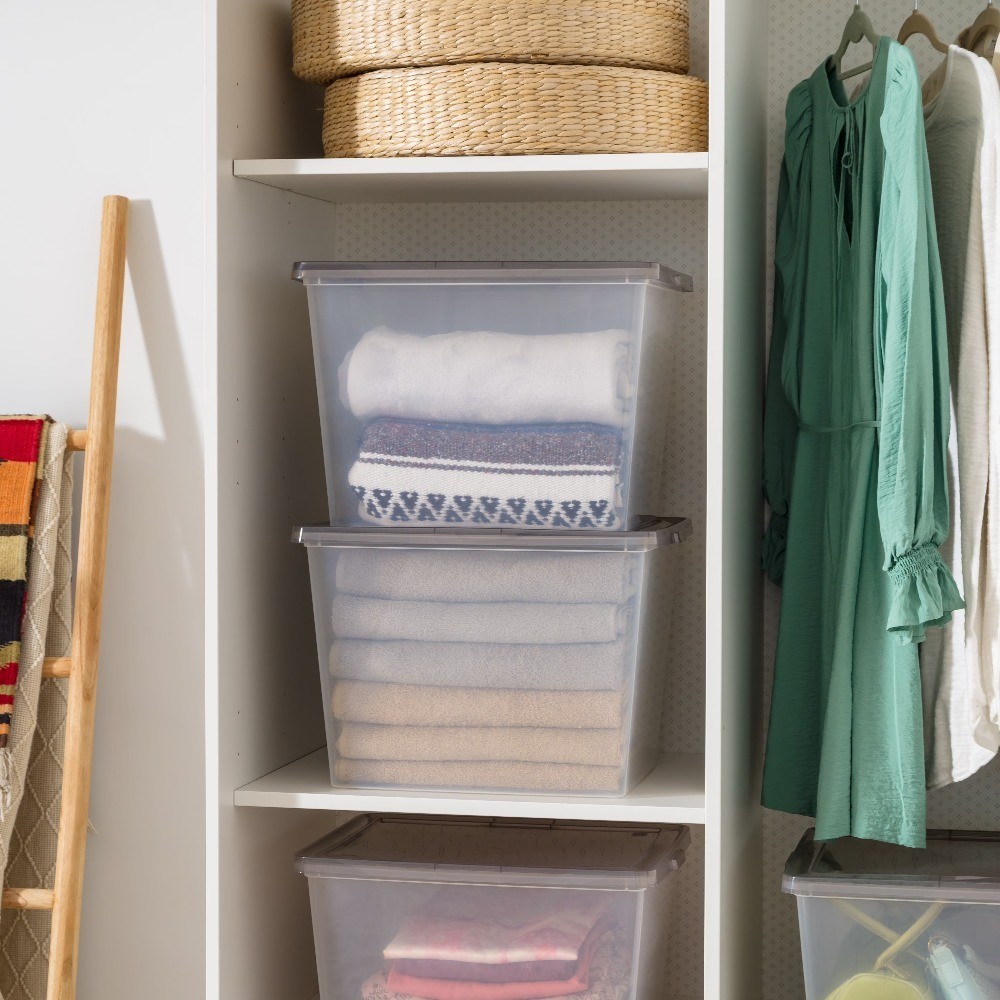 6 Pack Stackable Plastic Storage Bins with Lids, 36 Qt. Clear Tote Containers