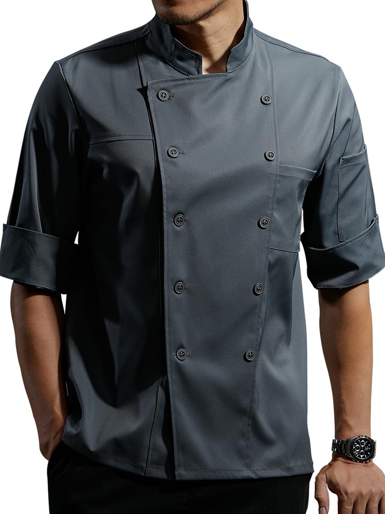 Chef Coat Stretch Lightweight Chef Jacket Soft Black, Men Half Sleeve Uniform