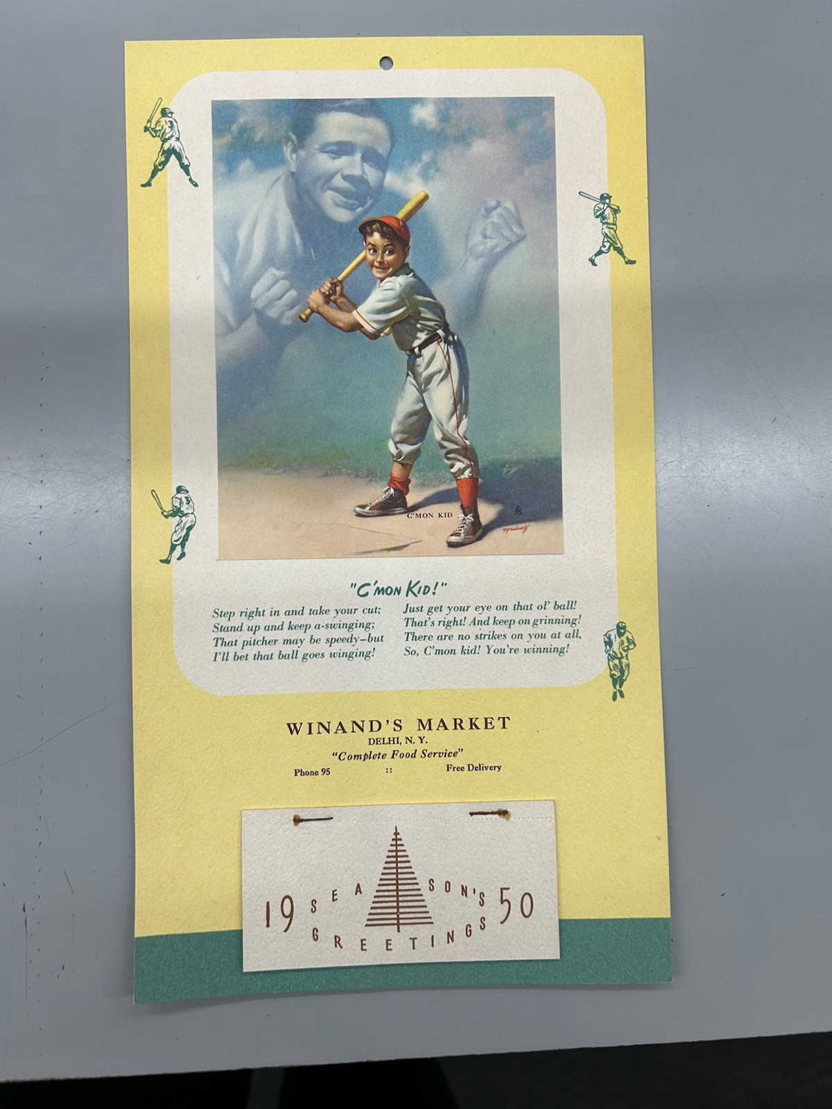 VINTAGE 1950 BROWN & BIGELO C’mon Kid BABE RUTH CALENDAR Rare Yankees HOF DELHI