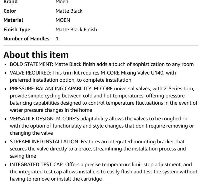 Moen Align UT2192EPBL Matte Black 1.75 GPM Single Function Shower Head with Trim