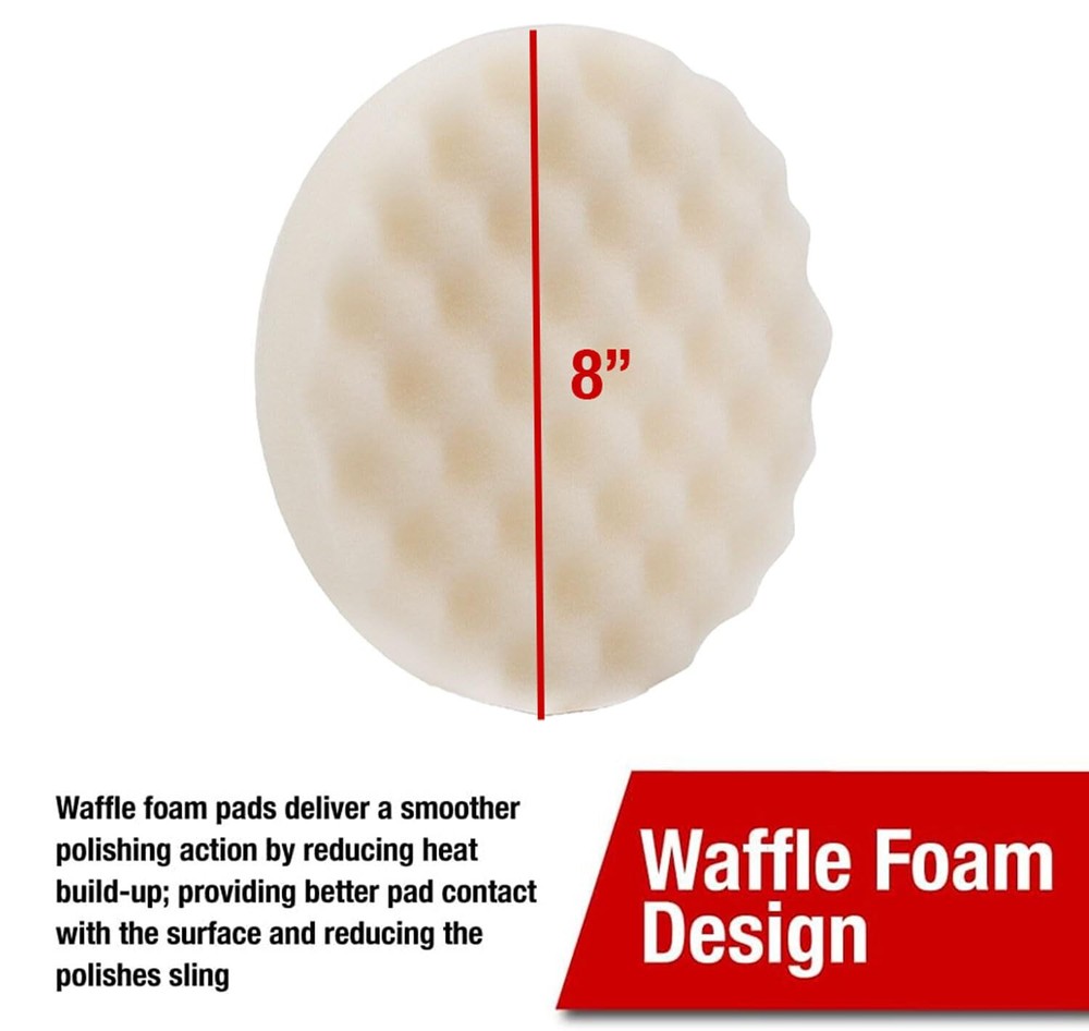 8 Inch Highest-performing Waffle Foam Pad Polishing Buffing Pad Hook & Loop 2PCS