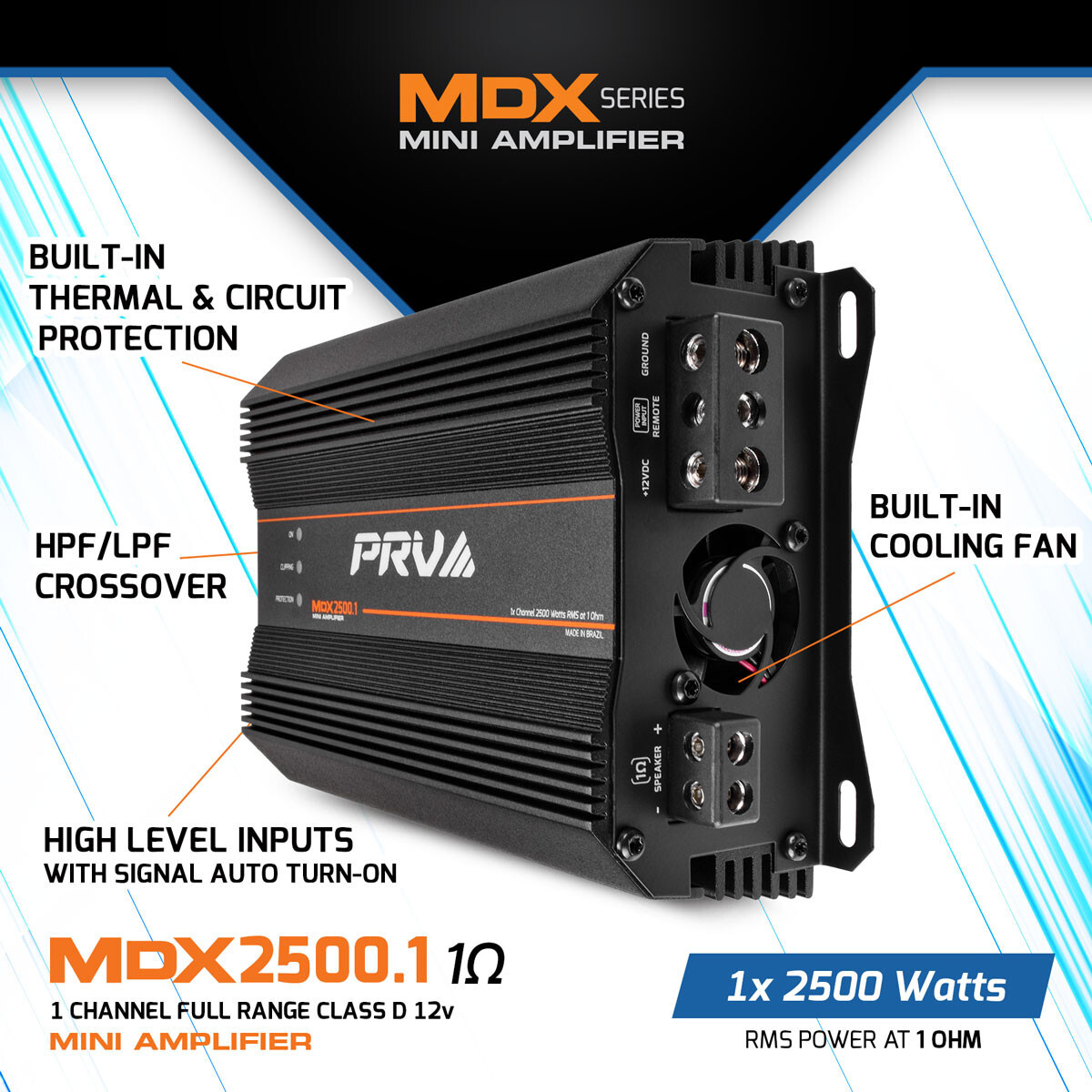 PRV Audio Mini Full Range Car Audio Amplifier 1 Ohm 2600 Watts MDX2500.1