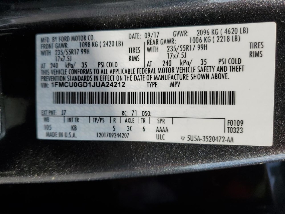 RIGHT REAR DOOR WINDOW REGULATOR OEM 2013 FORD ESCAPE