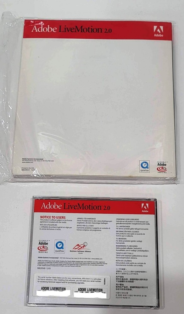 Adobe LiveMotion 2.0 Software Windows-Mac W/Serial # & User Guide & Scripting