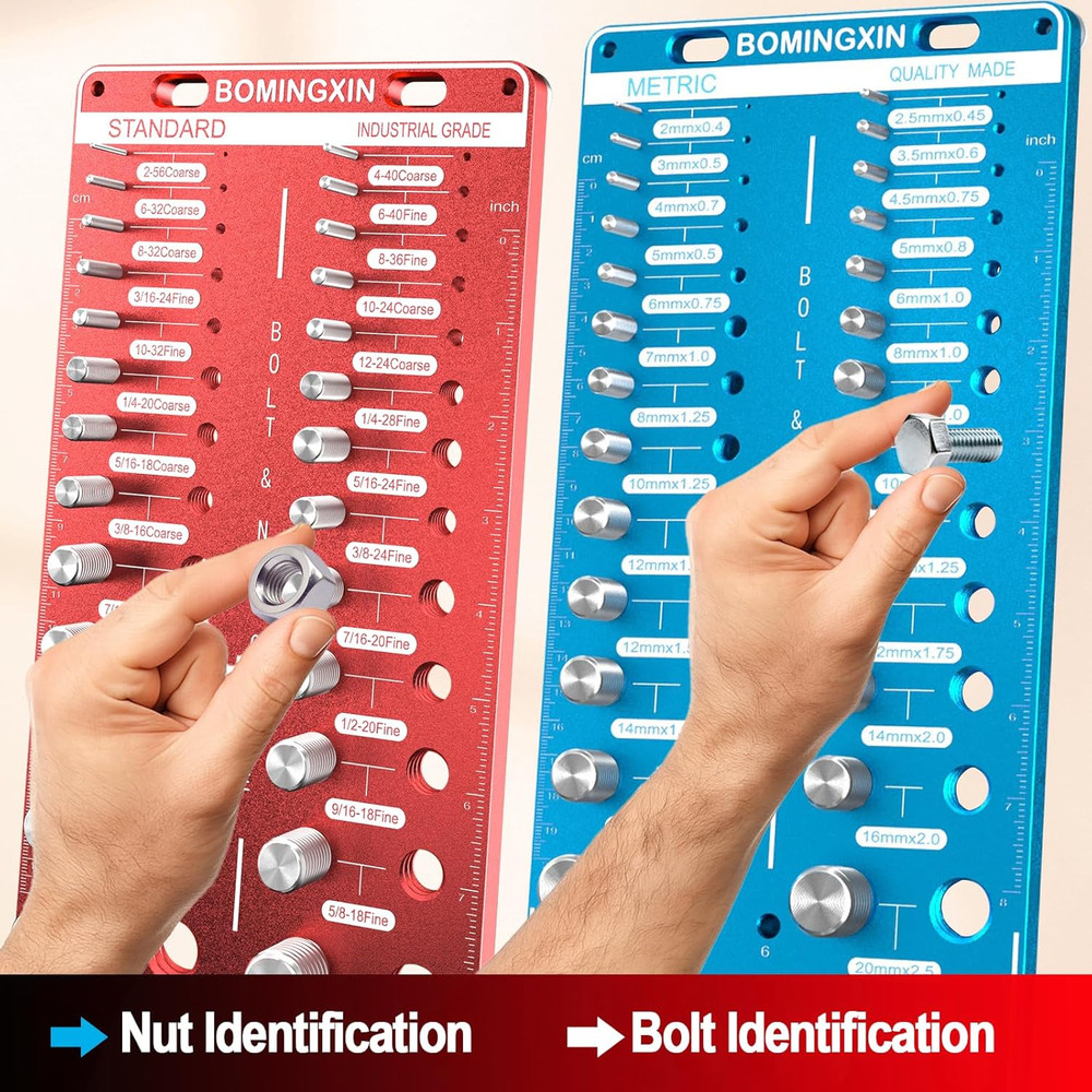 Upgrade 78 Nut and Bolt Thread Checker with Magnetic Base, Rustproof Screw Size