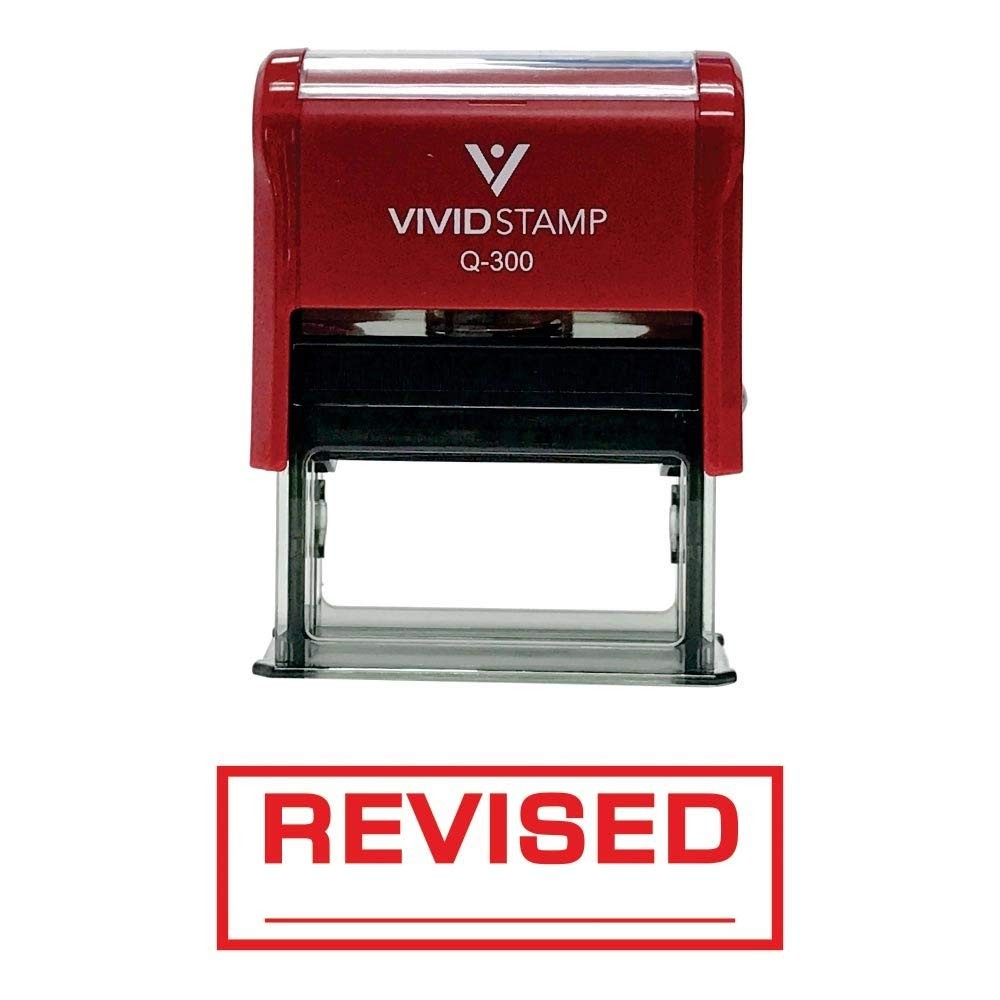 Revised Self-Inking Office Rubber Stamp Red Ink Rectangular Message Stamper