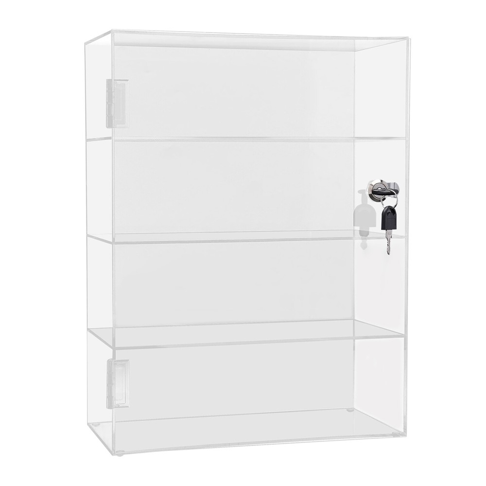 4-Layer Clear Acrylic Countertop Display Case Locking Cabinet Show Box Case