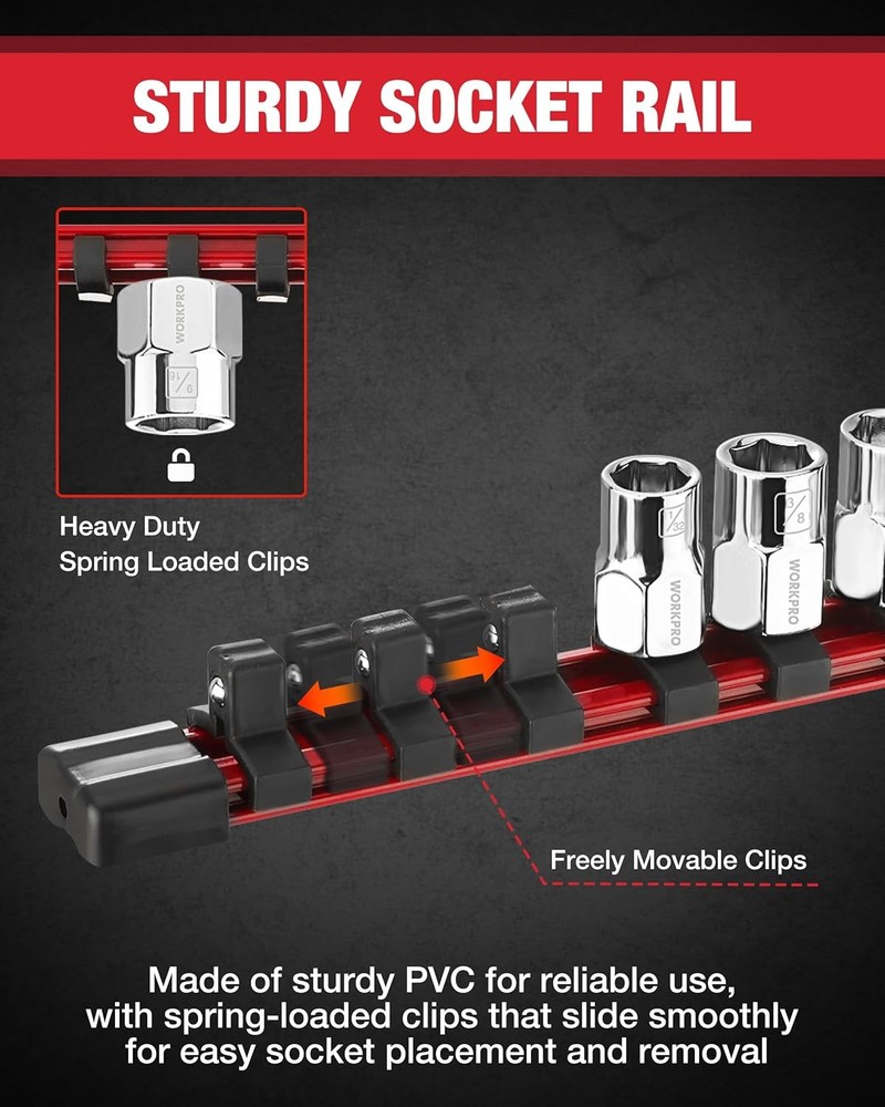 WORKPRO 10PC 3/8" Dr Socket Set Standard & Shallow Socket & Socket Organizer SAE