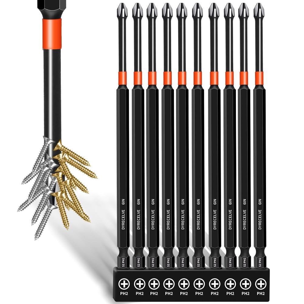 10-Pack Phillips Bits #2 Impact, 6-Inch Long Magnetic Head Drill Screwdriver Bit