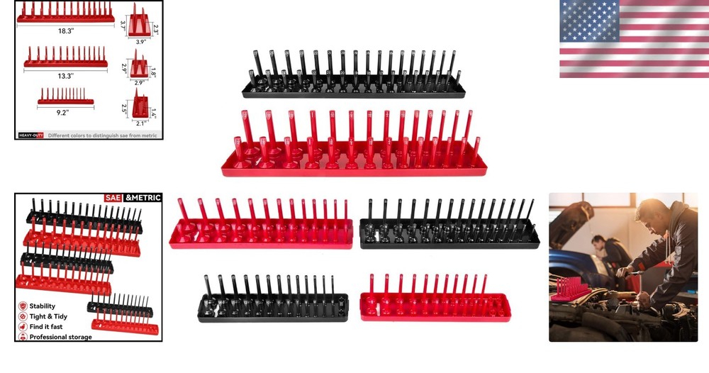 Durable 6PCS Socket Storage Trays Set - Clear Size Labels for Effortless Access