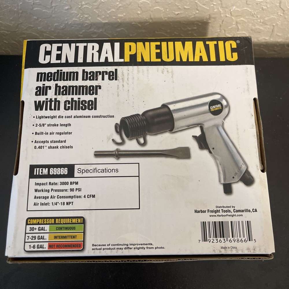 Air Impact Hammer : Medium Barrel with Chisel & Built-In Regulator