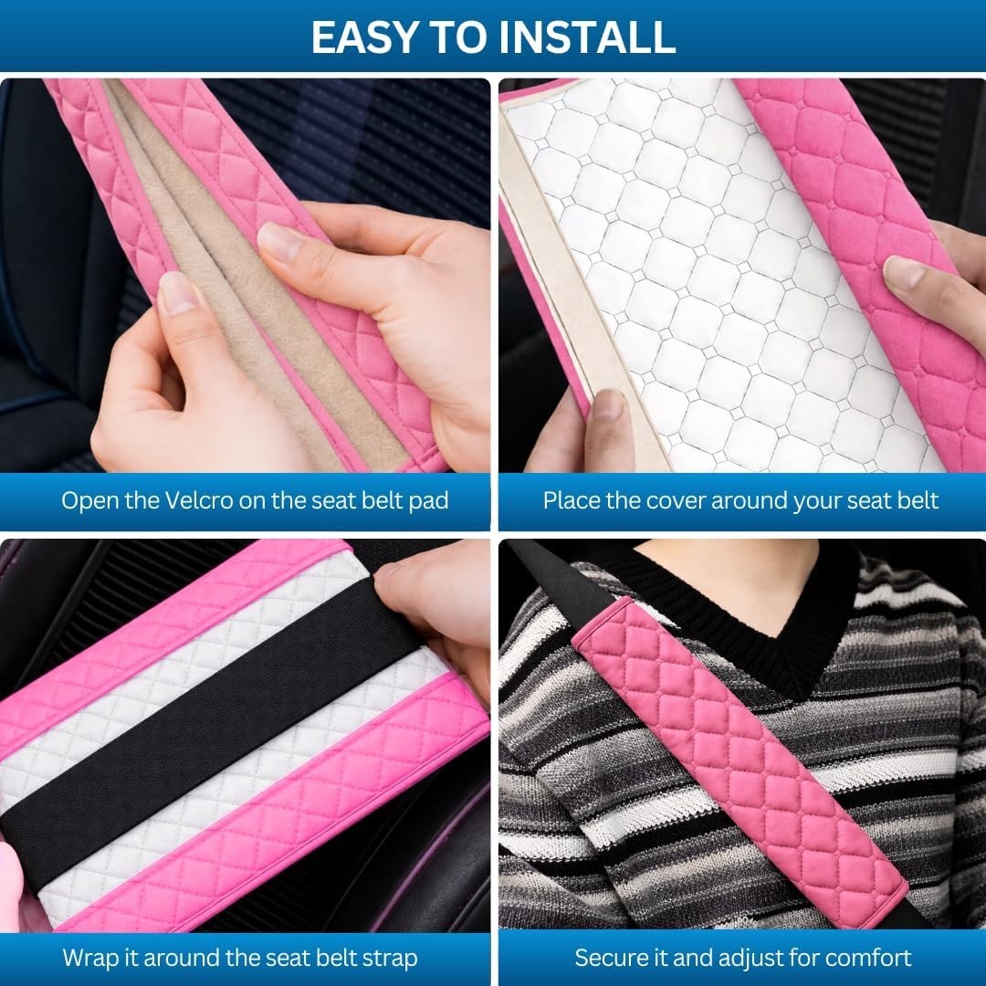Hot Pink Seat Belt Cover Pads for Car 2 Pack Comfort & Protection for Kids & ...