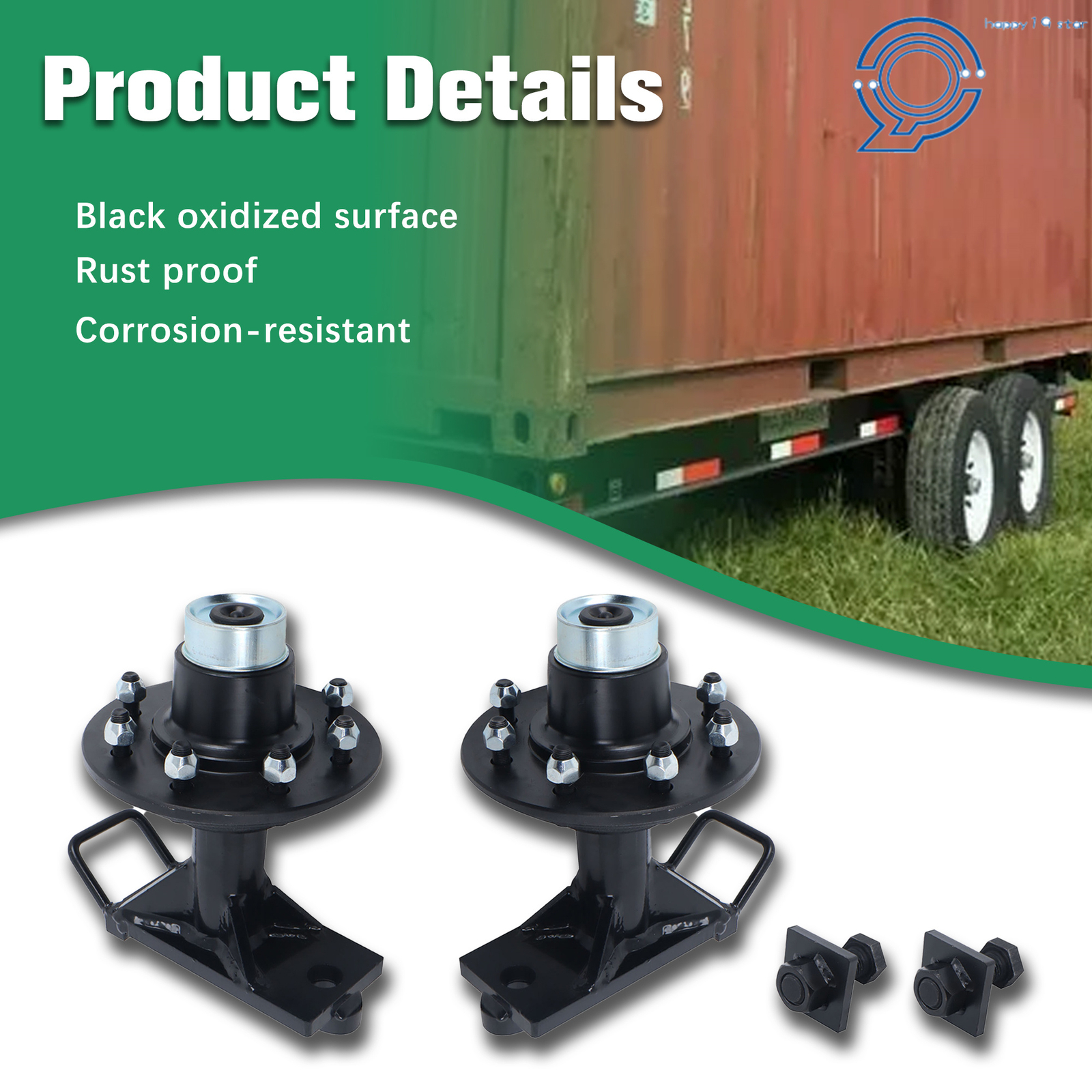 Shipping Container Wheels 8x6.5 Lug Bolt-On Spindle Kit with Handle