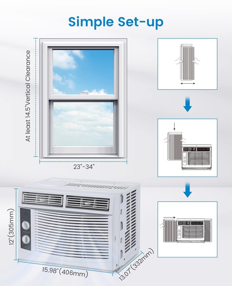 🔥Window Air Conditioners Mechanical Control Panel AC Unit W/Kit 5000 BTU Mounte