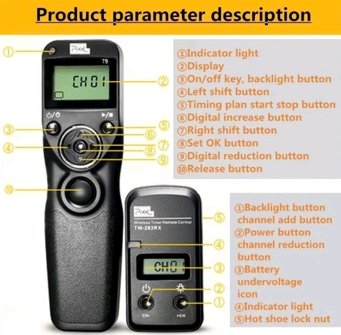 Wireless Shutter Release Timer Remote Control with 2 Cables T9 E3/N3 For Sony