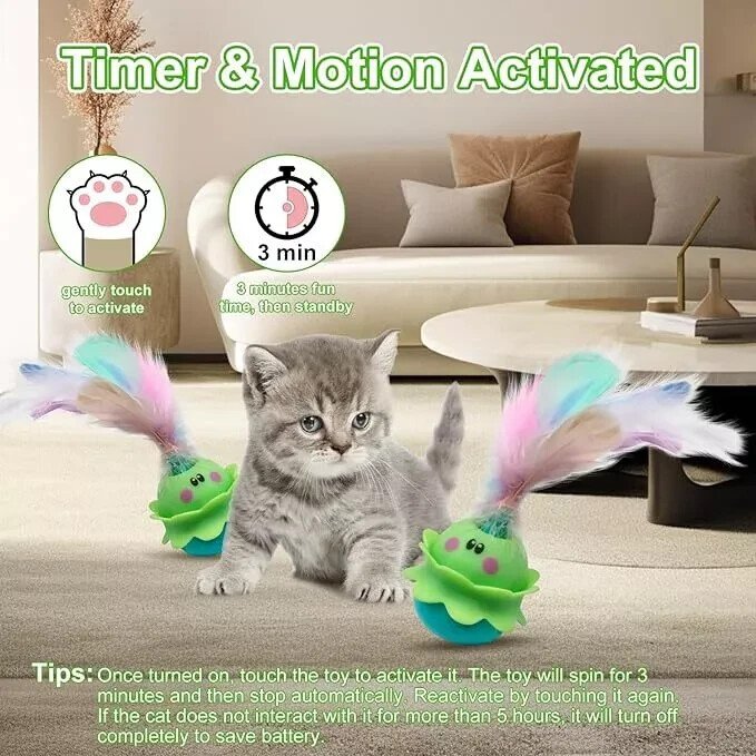 Cat Toys Monster, 2in1 Automatic Interactive Toy, Real Feathers, Rechargeable