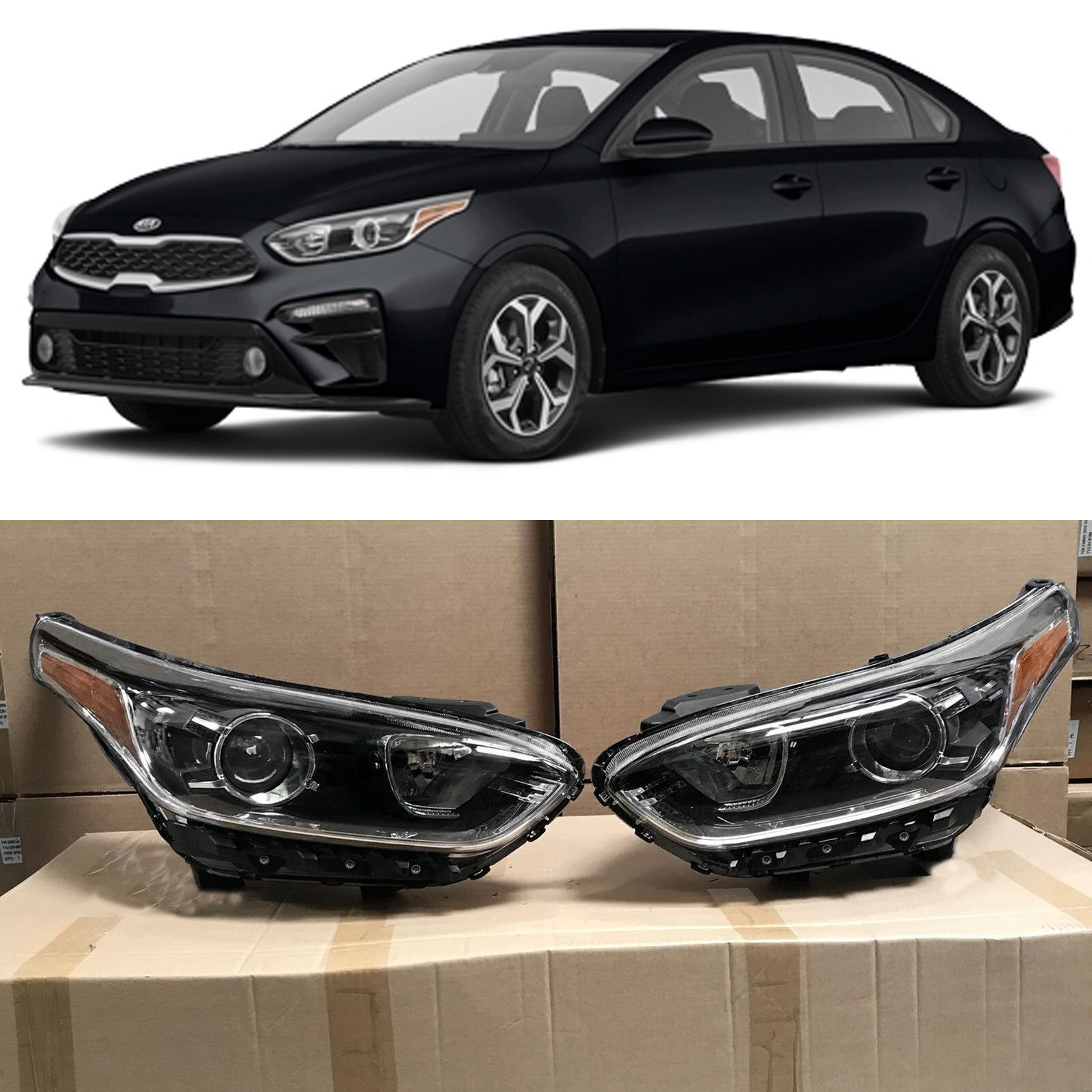 Headlight Assembly for 2019 2020 2021 Kia Forte Halogen no LED Left Right w/Bulb