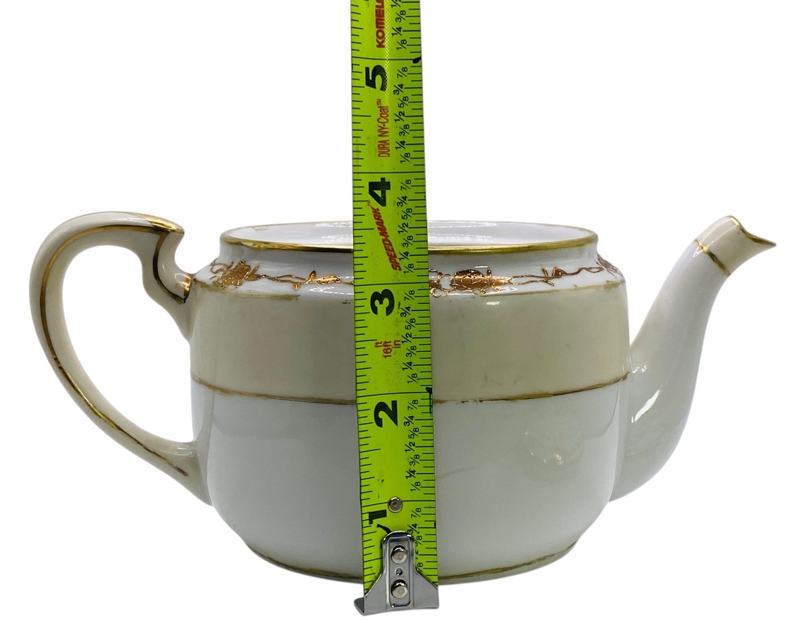 Handpainted Nippon Teapot Lid Creamer Sugar Bowl Lid Beige Gold Gilt Trim Floral