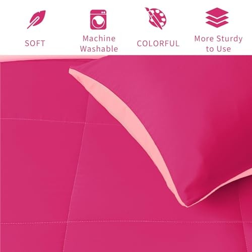 Lightweight Reversible Size Comforter Set, Down Alternative Queen Pink