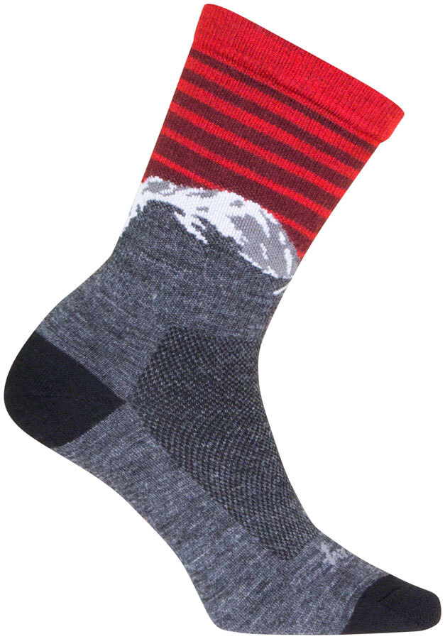 SockGuy Summit Wool Socks - 6 inch, Gray/Red/White, Small/Medium