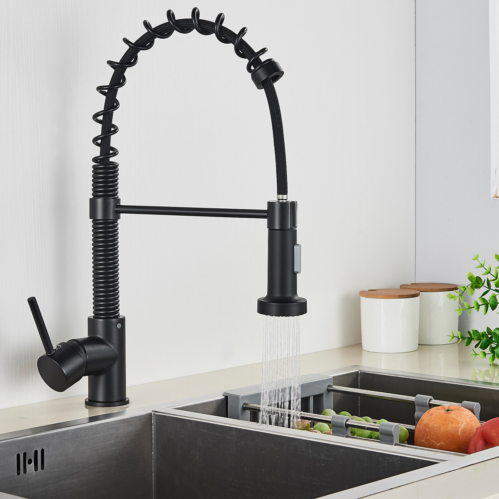 Matte Black Kitchen Faucet Sink Pull Down Sprayer Swivel Mixer Tap Single Handle
