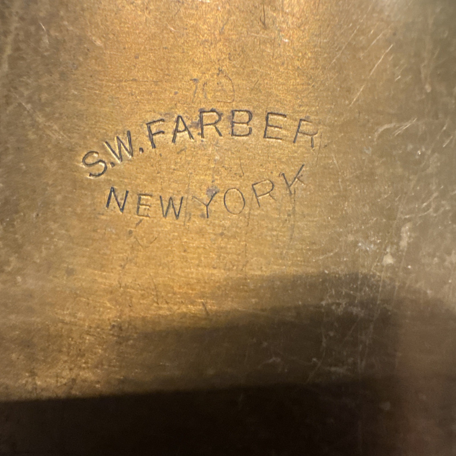 Vntg Signed S.W. FARBER NEW YORK Hammered Brass 7-piece Desk Set ART DECO EUC