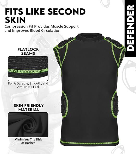 Exxact Sports Padded Football Compression Shirt for Adult Football Rib Protector