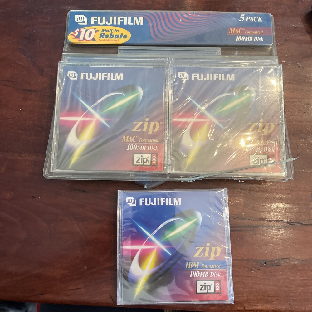 FujiFilm 100MB Zip Disk 5-Pack Box Mac Formatted & Single Sealed Disk (6 Total)