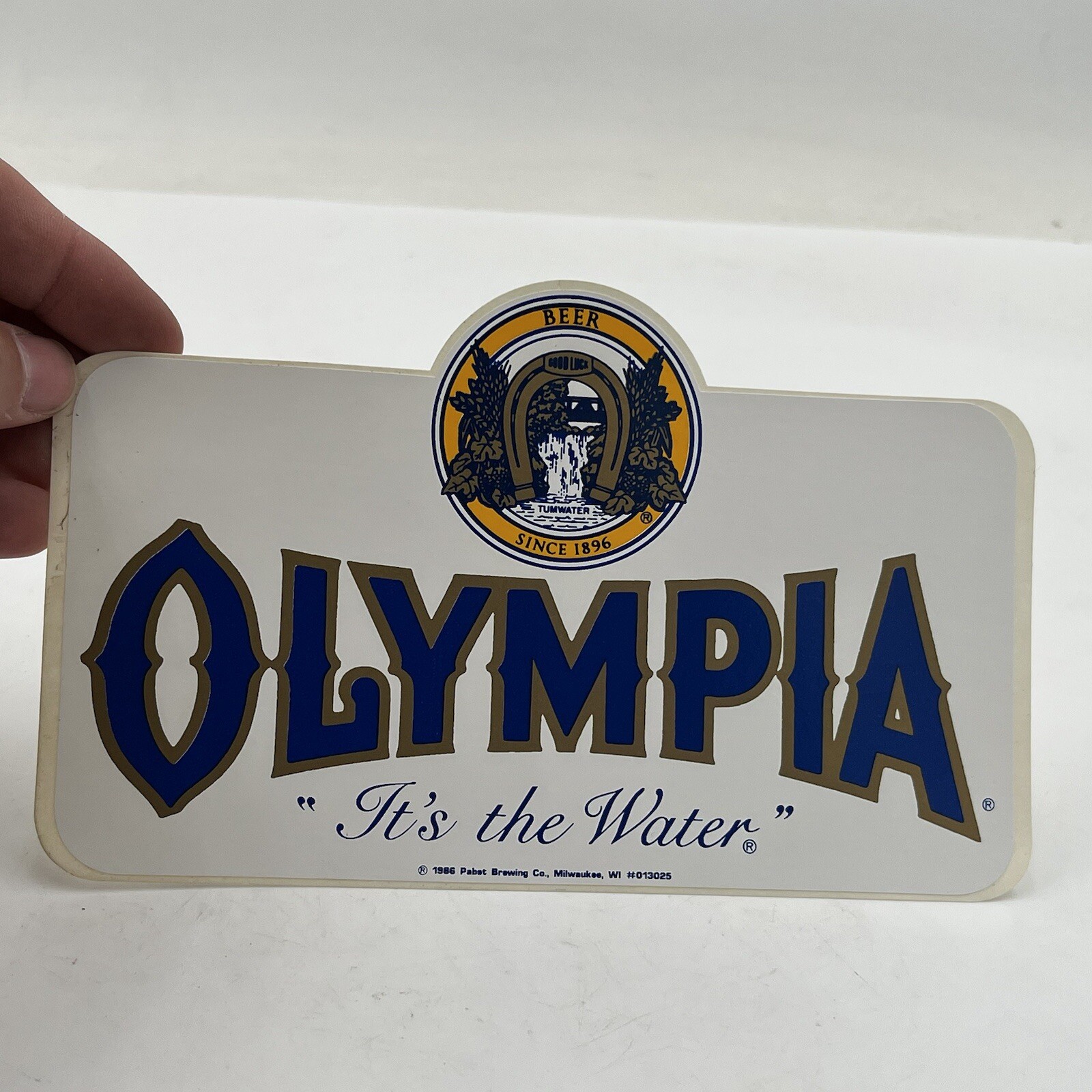 VTG Olympia Beer Sticker Decal "It's the Water" 1986 Bar Man Cave New NOS 7.5"