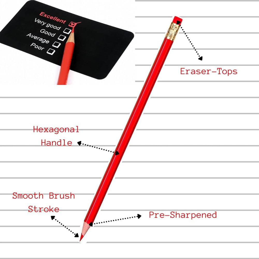 Red Grading Pencils #2 Lead, Red Pre Sharpened Checking Pencils 48 Pack