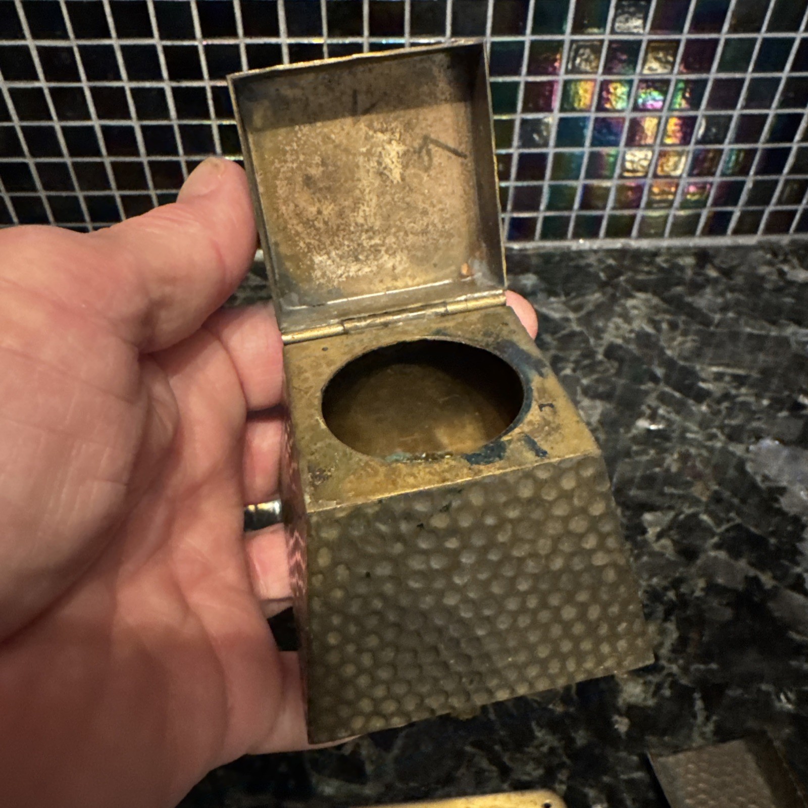 Vntg Signed S.W. FARBER NEW YORK Hammered Brass 7-piece Desk Set ART DECO EUC