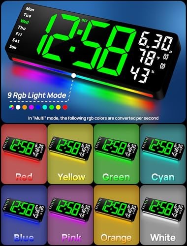 17.3" Large Digital Wall Mount Clock, Digital Clock with Remote Control, Green