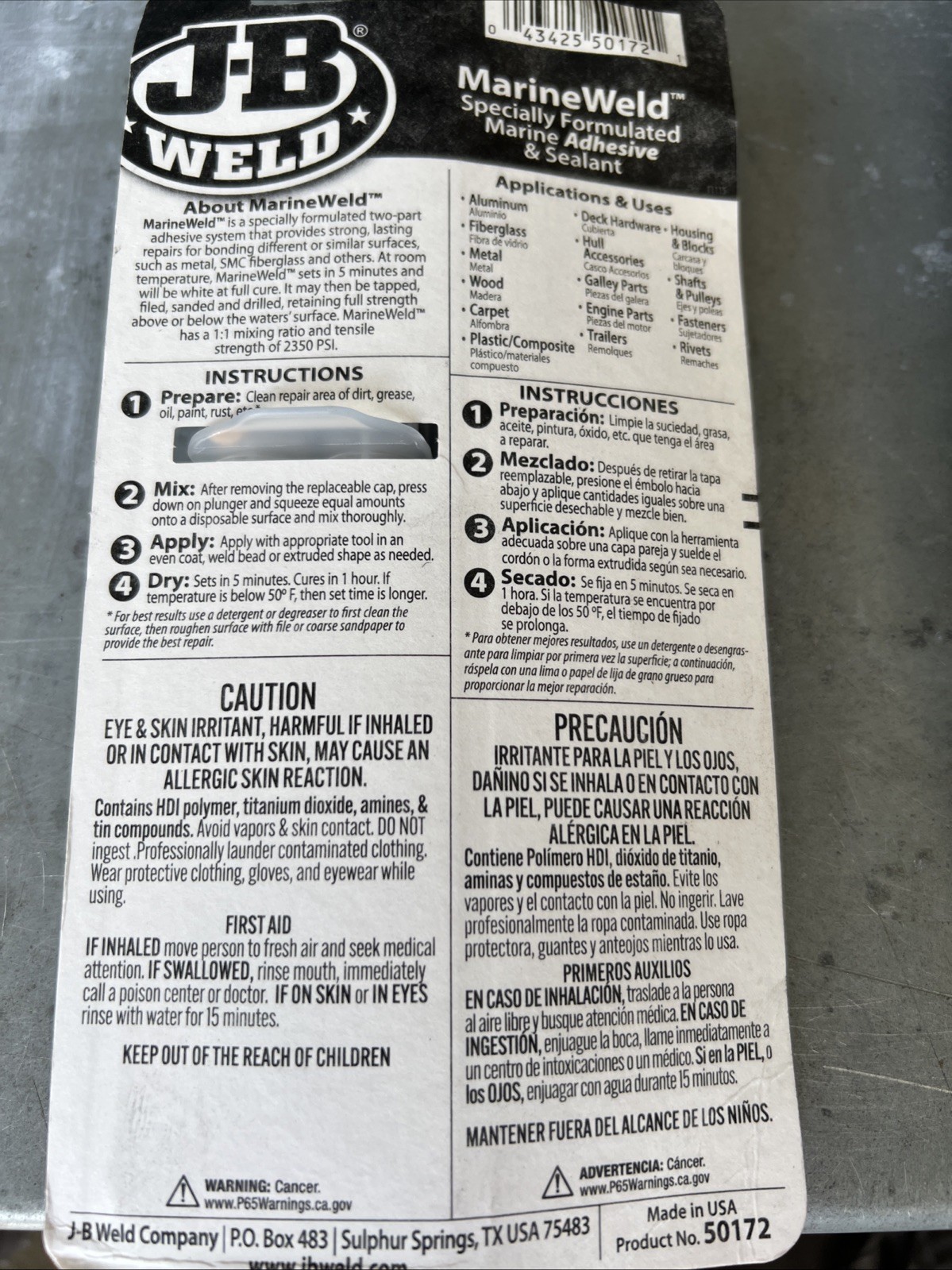 JB Weld 50172 MarineWeld Syringe Bonding Adhesive for Boats, Watercraft & More