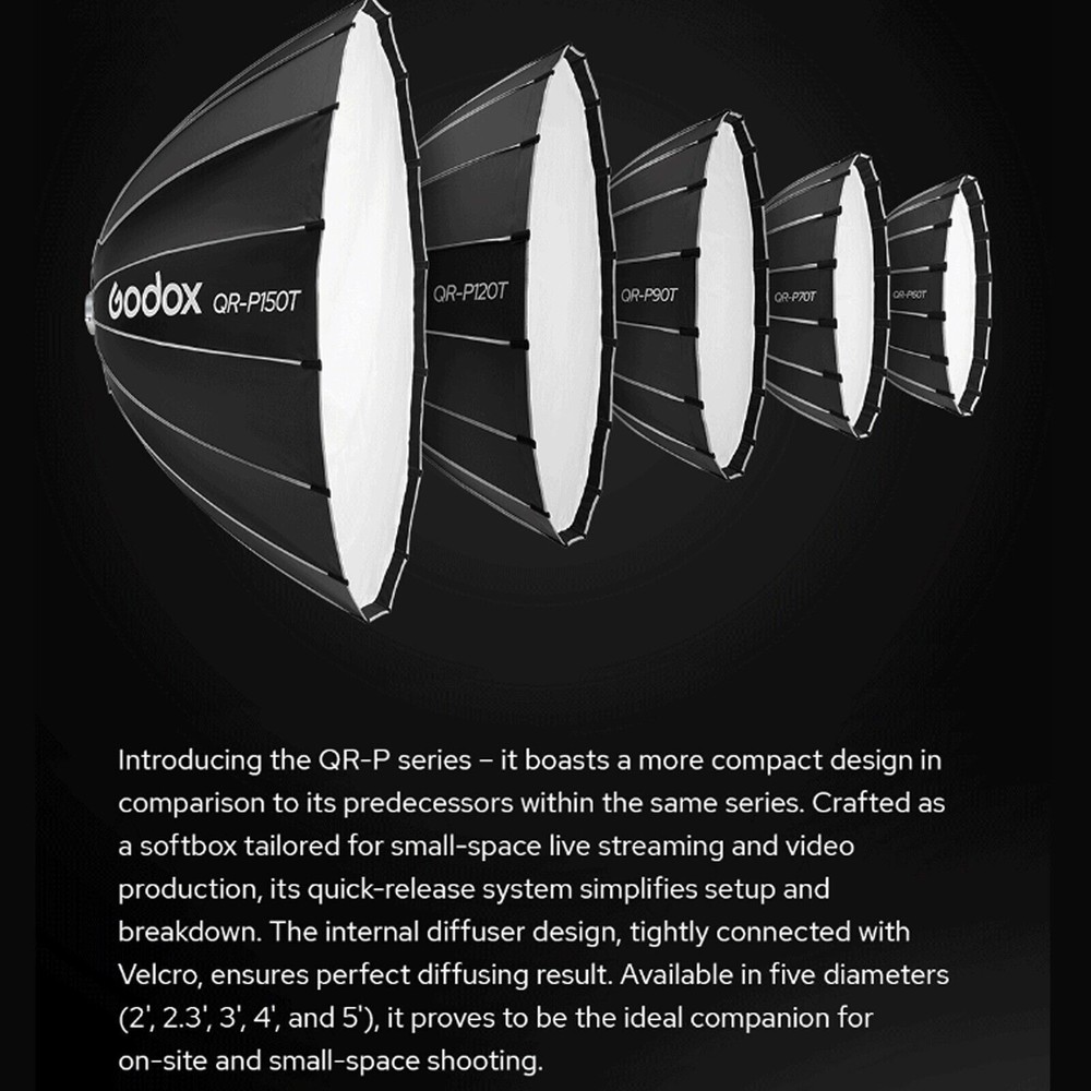 Godox QR-P150T 150cm Parabolic Softbox Quick Release Light Diffuser+Honeycomb