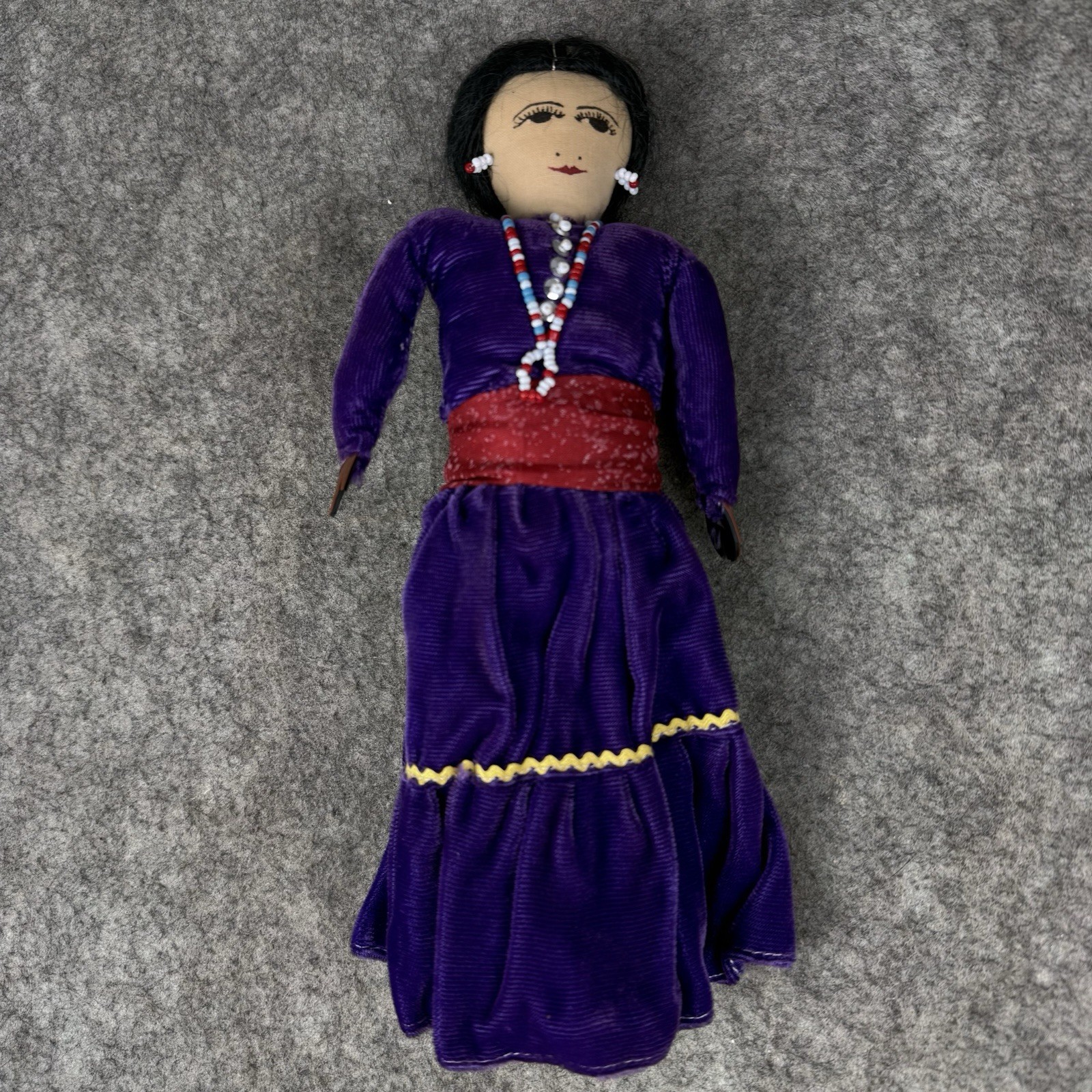 Vintage Native American Navajo Beaded Handmade Doll in Purple Velvet Dress
