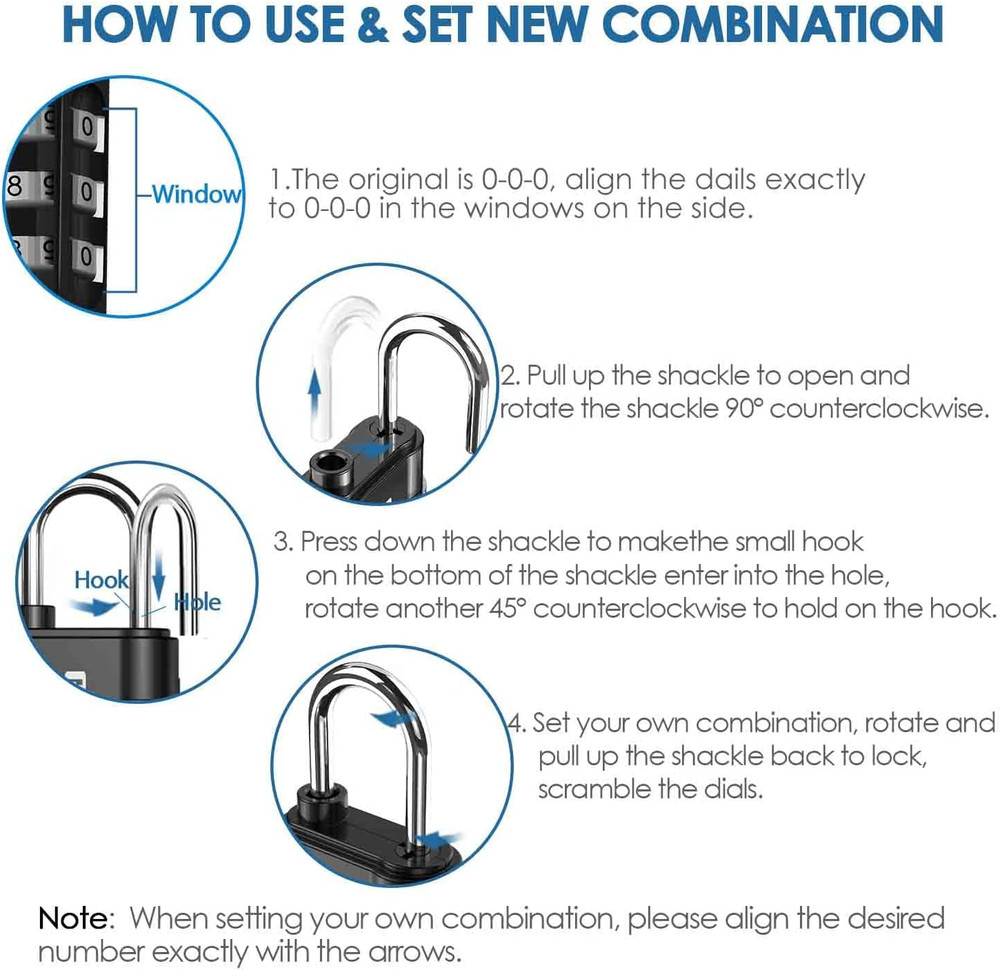 4 Pack Combination Lock, 3-Digit Padlock Keyless, Resettable Luggage Locks for B