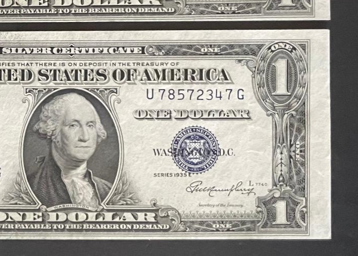 LOT of 2 1935 E US $1 SILVER CERTIFICATE Consecutive Serial #s ERRORS