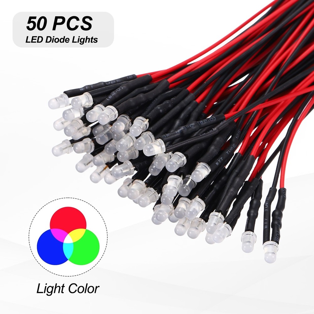 50pcs 3mm LED Diode Lights, RGB Fast Blinking Light DC 12V for Electronics