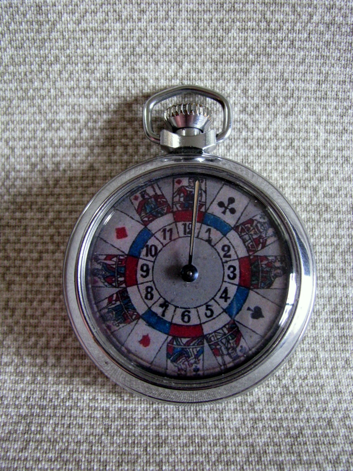 FINE VINTAGE POCKET WATCH ROULETTE CARD SUITS MECHANICAL GAMBLING DEVICE