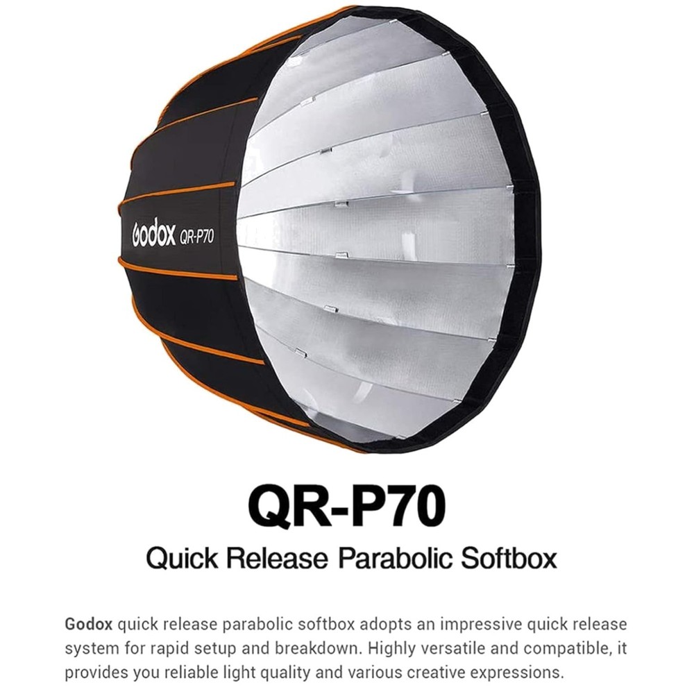Deep Parabolic Softbox with Fabric Grid for Godox Lights