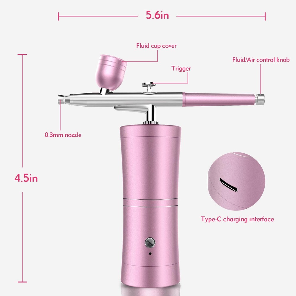 Cordless Rechargeable Airbrush Kit with Compressor - Adjustable High-Pressure...