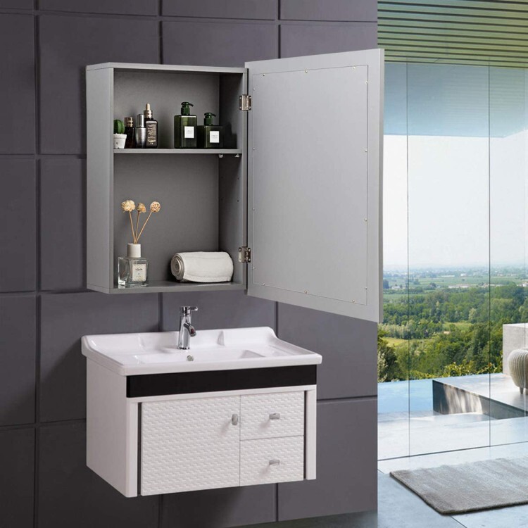 Bathroom Medicine Cabinet Storage Organizer Wall Mounted Mirror Adjustable Shelf