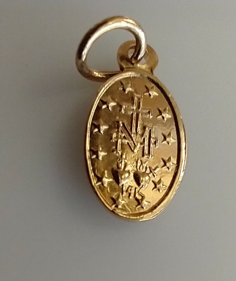 Catholic Vintage 14k Gold Tiny Miraculous Medal Mary Religious Medal