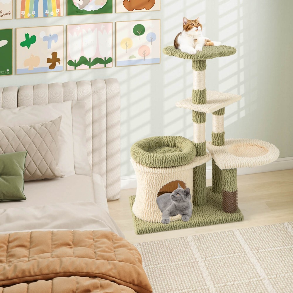 Multi-level Cat Tree Cute Cat Tower w/ Top Perch Private Condo Side Basket