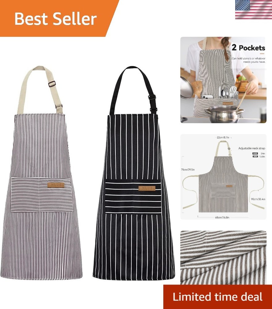 Elegant Striped Chef Aprons - 2 Pack Adjustable, Lightweight & Machine Washable