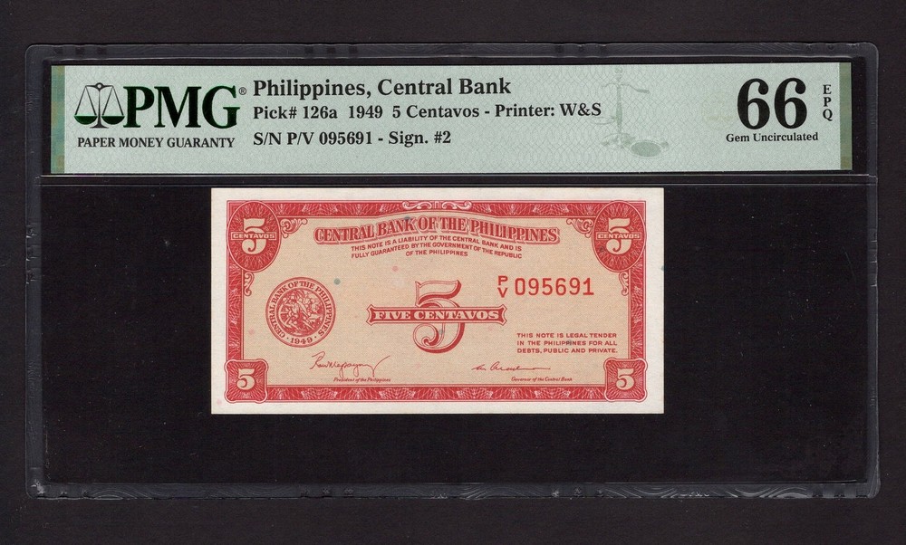 Philippines 5 Centavos 1949 P126a Uncirculated Grade 66