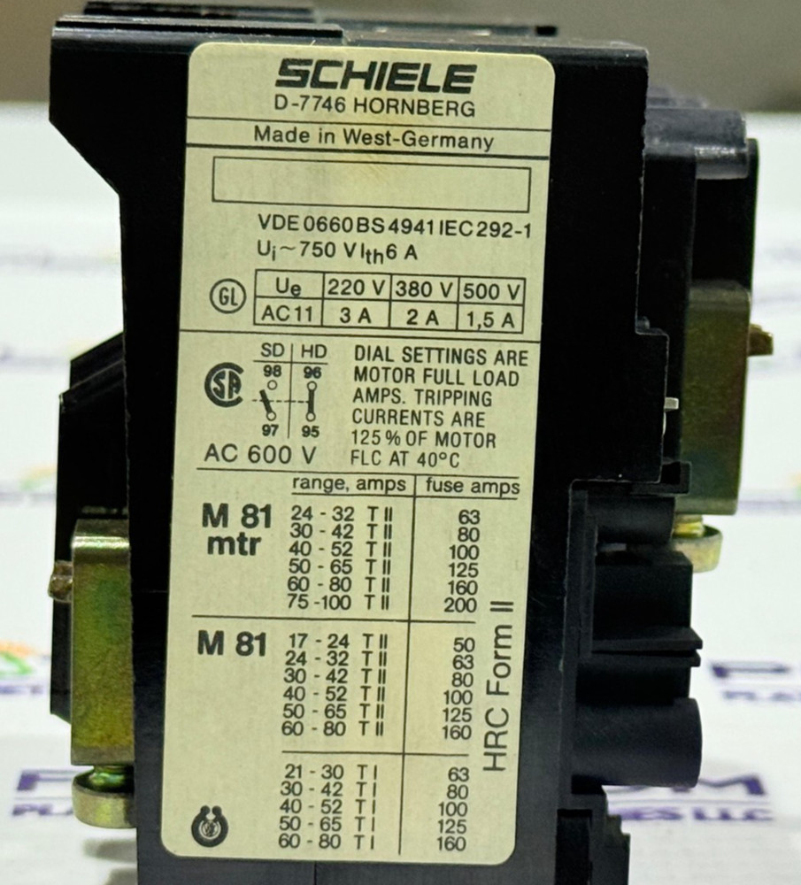 SCHIELE M81 THERMAL OVERLOAD RELAY 30-42A