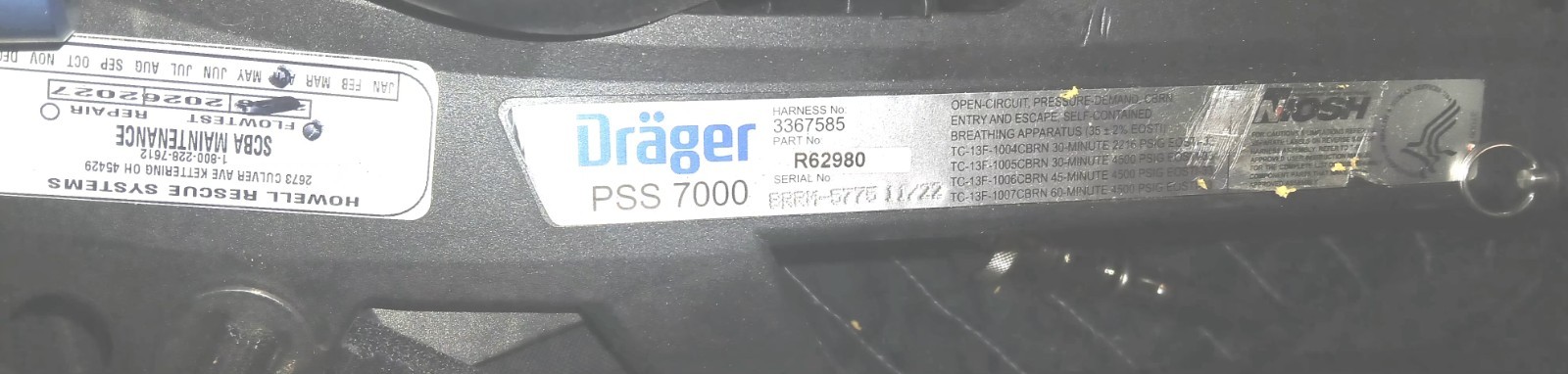 Dräger PSS 7000 SCBA NFPA 2018 Certified -Sentinel 7000 w/ 45 Min Composite Tank