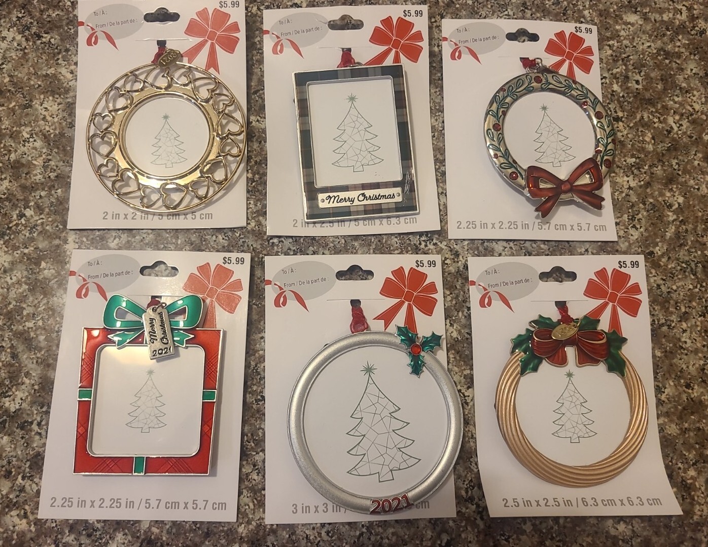 72 Studio Decor Christmas Ornament Picture Frames 6 Different Wholesale Lot